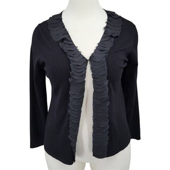Cyrus Black Knit Sweater Cardigan Topper with Mesh Trim Women's Plus Size 2X NEW - Picture 1 of 12